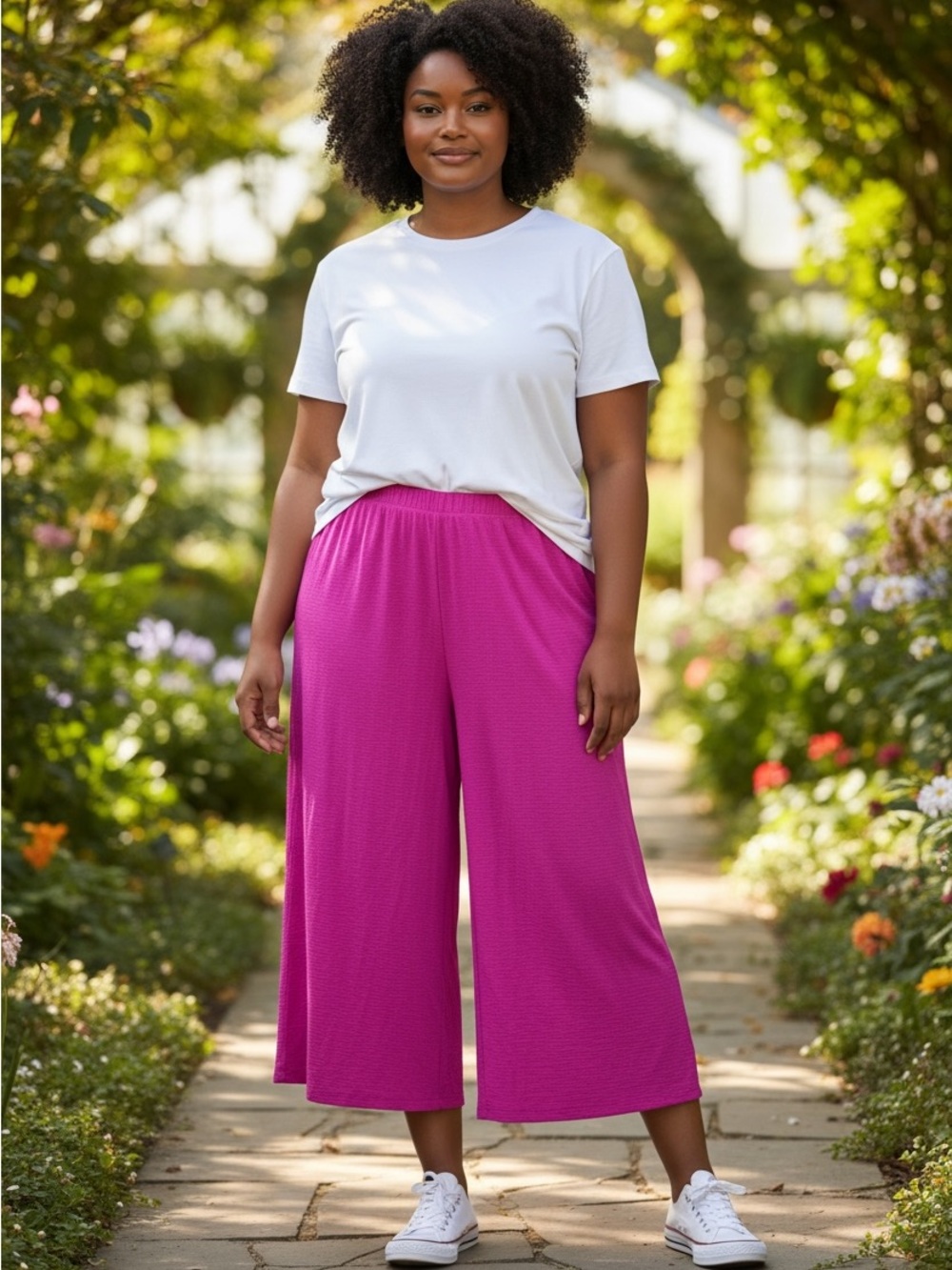 IC Collection Woman Magenta Pink Wide Leg Cropped Pants Size 2X